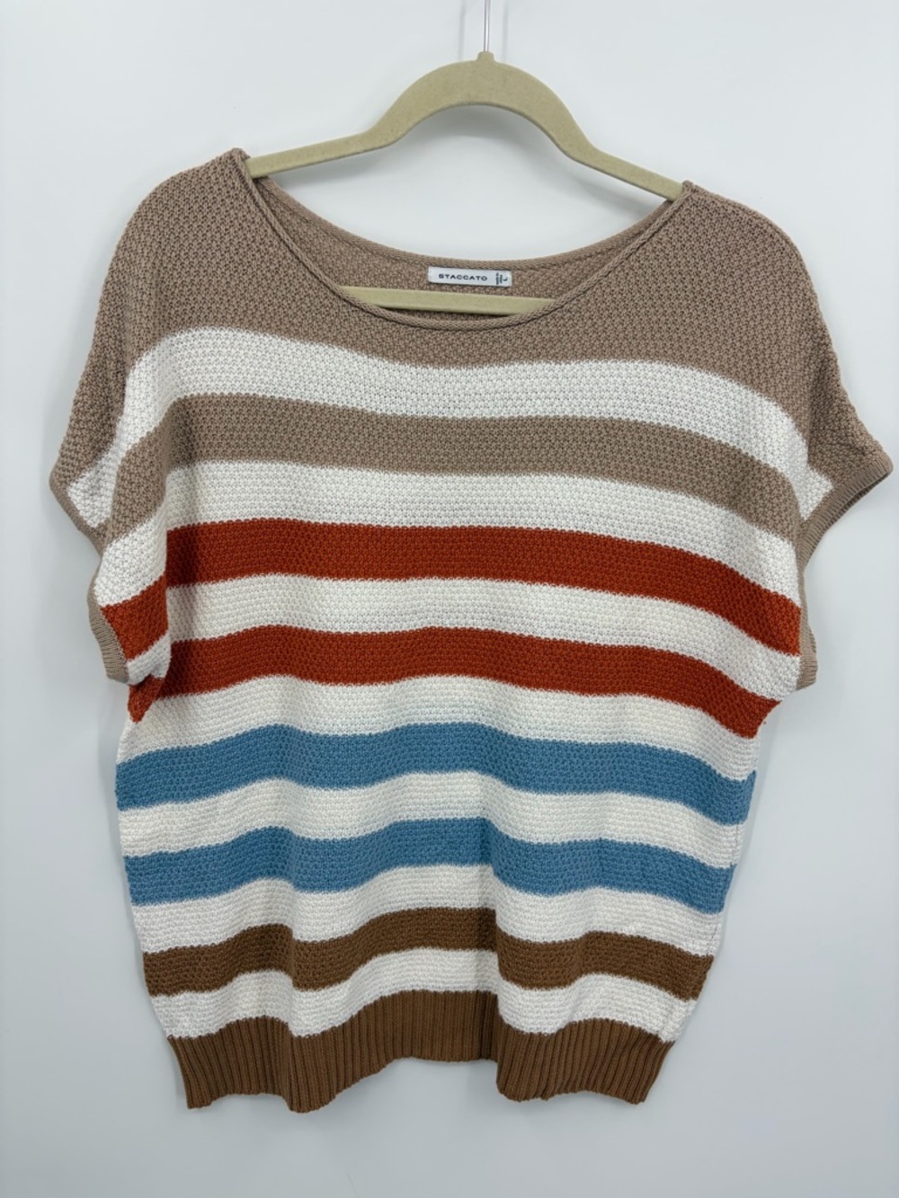 Staccato knit sweater top striped sz L beige white red blue